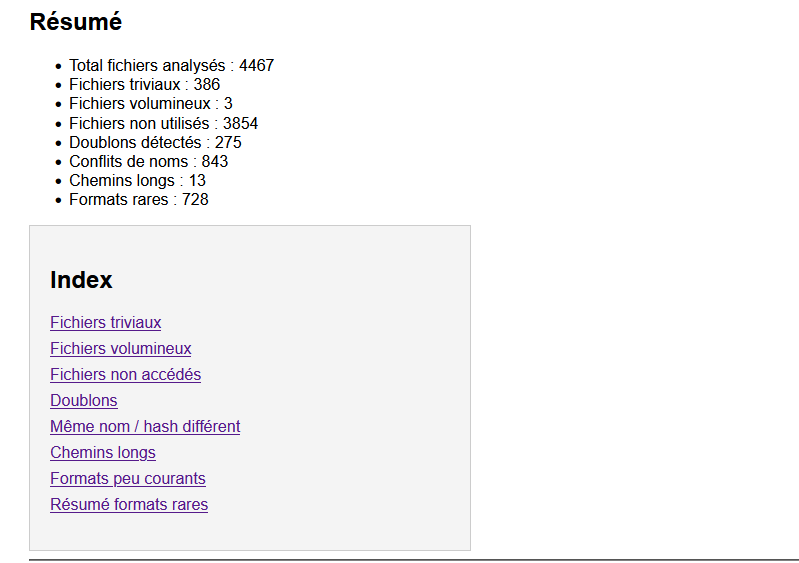 capture du rapport indexé